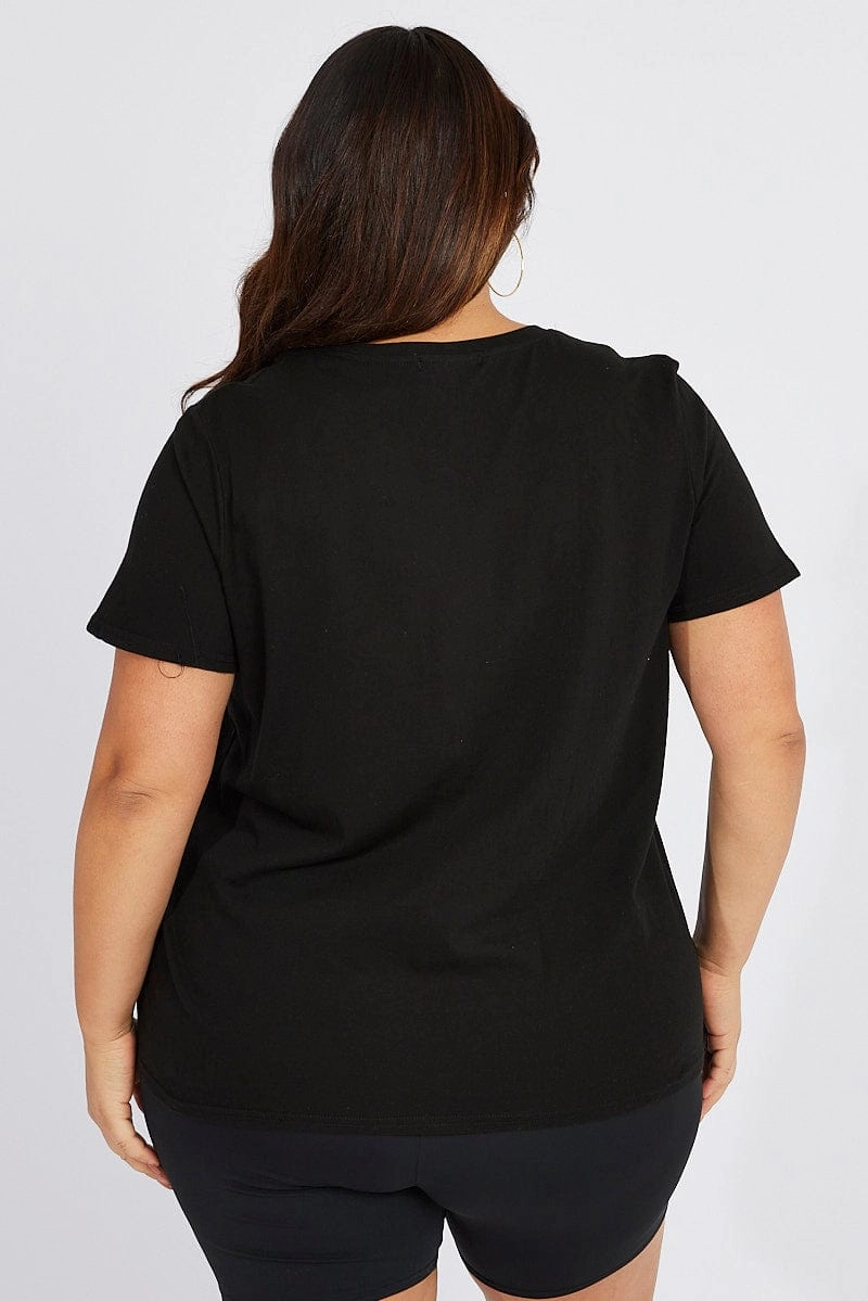 Black Graphic T-shirt Short Sleeve Crew Neck Breathable Fit Wear