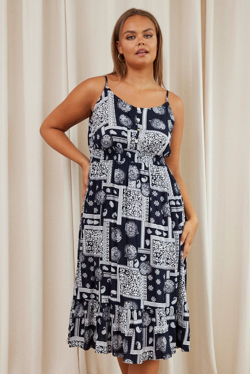 Paisley Pr Midi Dress V-neck Sleeveless Versatile Design Body Positive