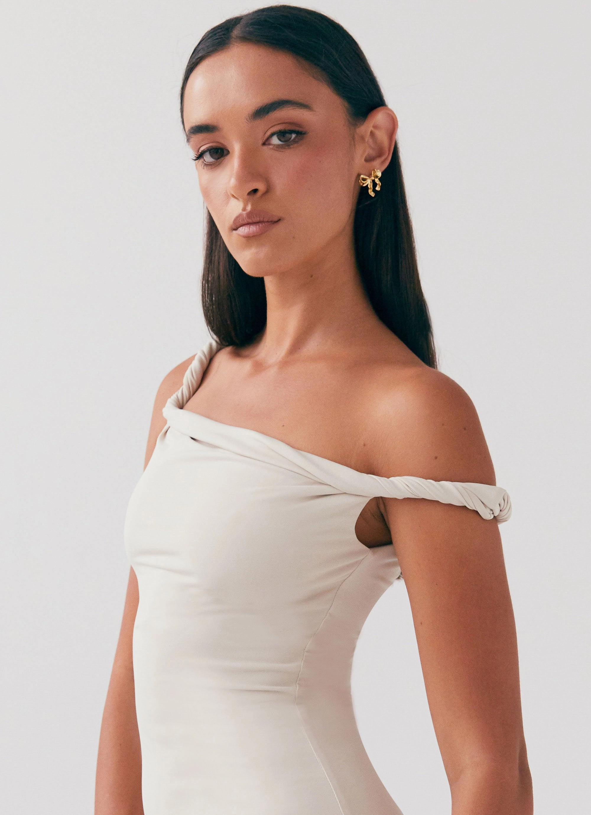 Organic-Fabric Arabella Twist Shoulder Maxi Dress - Beige