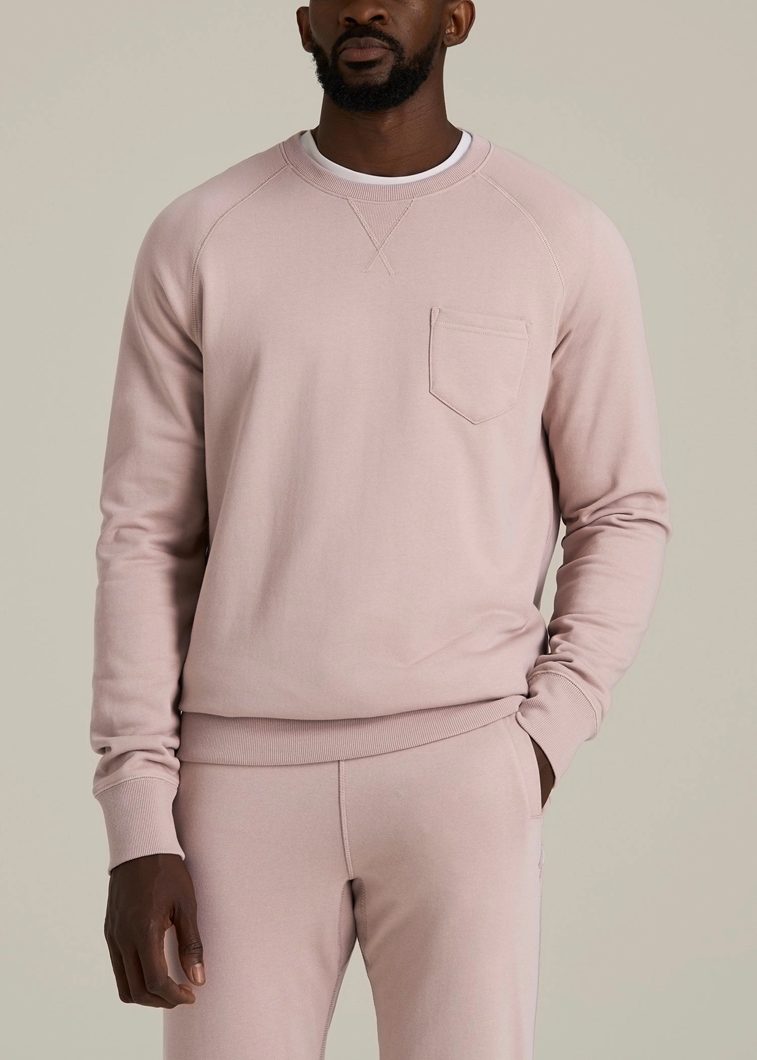 Wearever 2.0 French Terry Crewneck Sweatshirt for Tall Men in Desert Rose good for gym sessions appropriate for parties