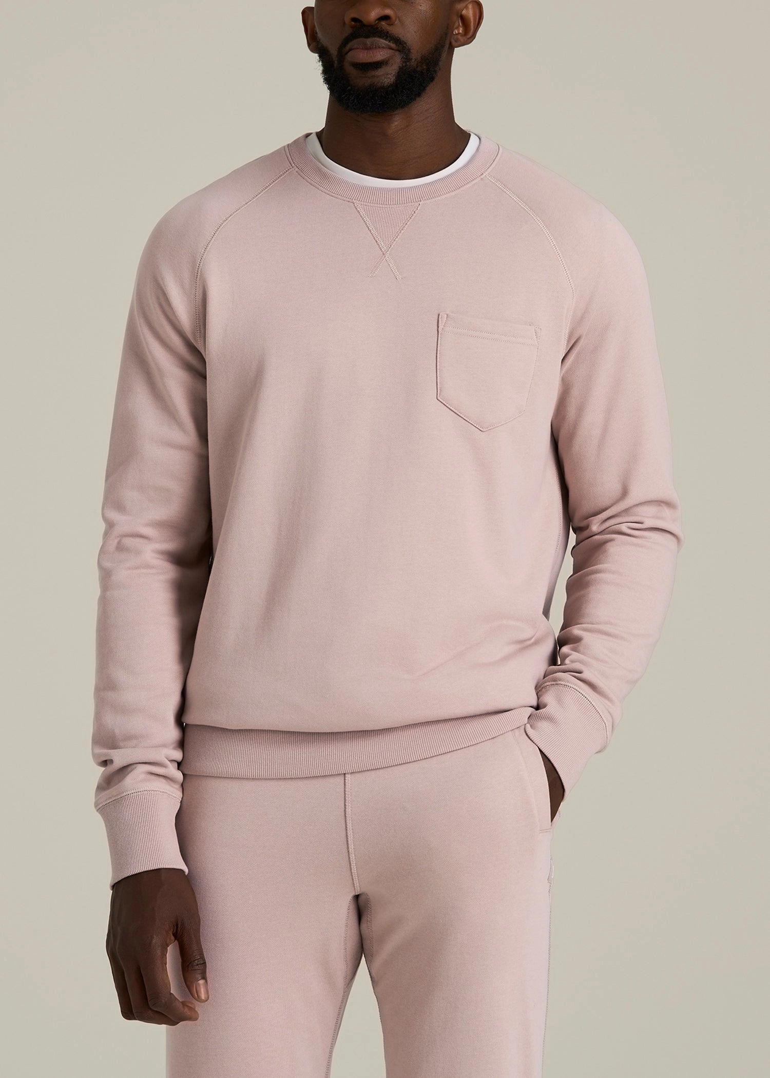 Wearever 2.0 French Terry Crewneck Sweatshirt for Tall Men in Desert Rose Comfort Hoodie