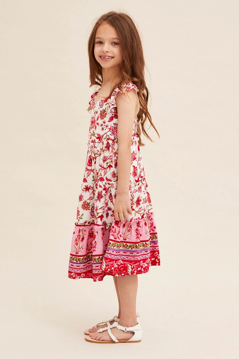 Boho Print Kids Midi Dress Tiered Boho Elegant Detail