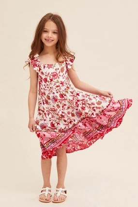 Boho Print Kids Midi Dress Tiered Boho Work Ease
