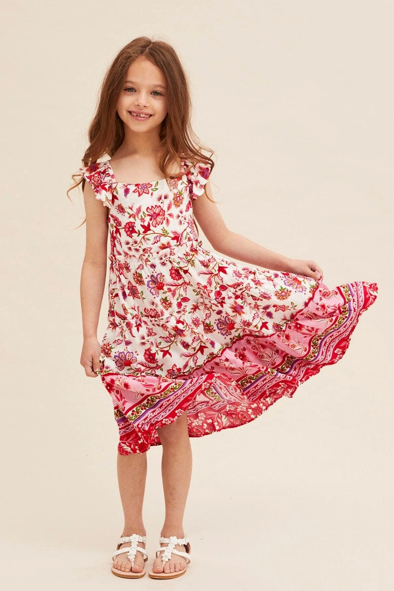 Boho Print Kids Midi Dress Tiered Boho Work Ease
