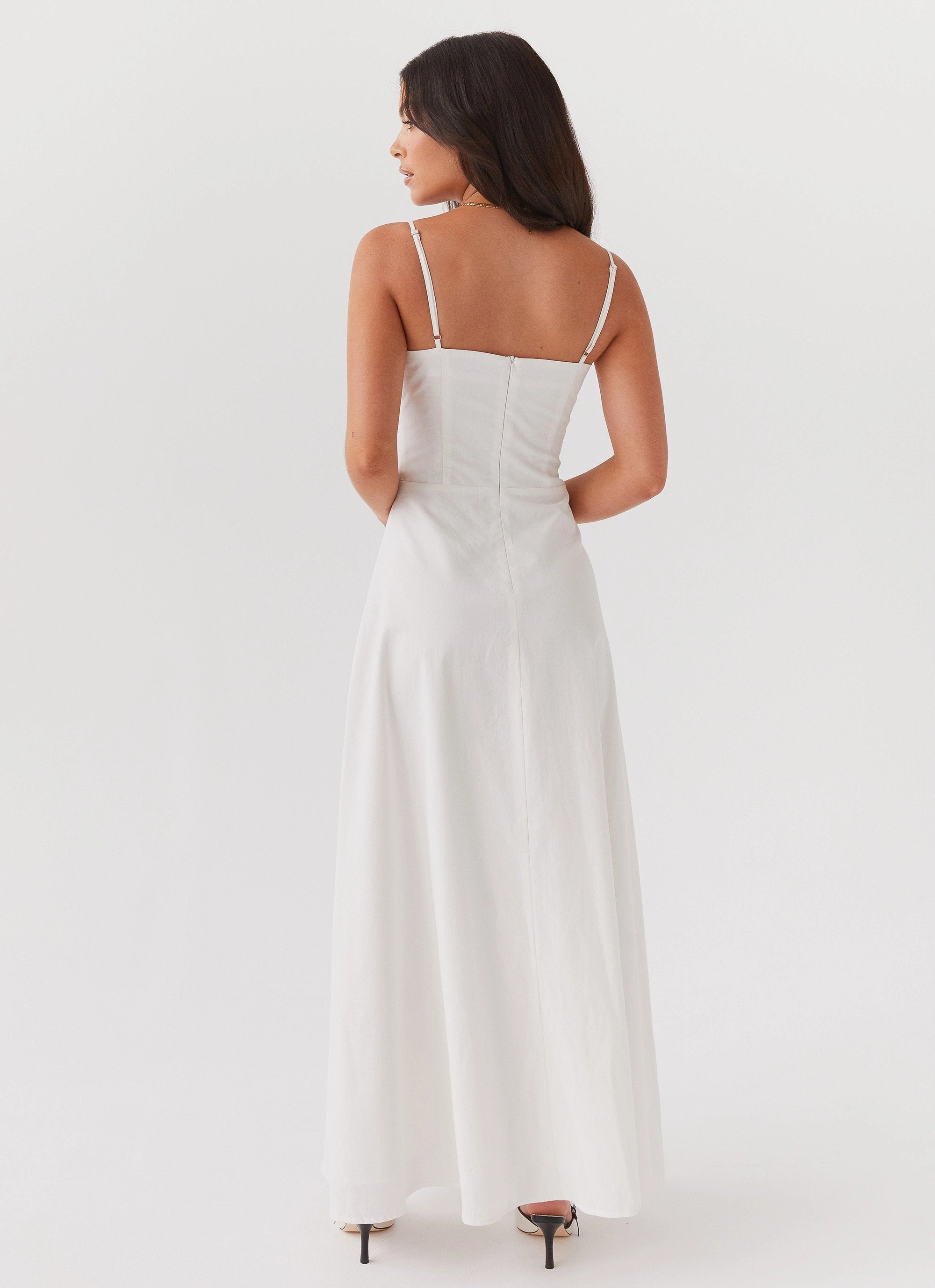 Asymmetrical hem Angelina Linen Maxi Dress - White