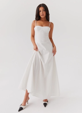 Angelina Linen Maxi Dress - White spring fresh