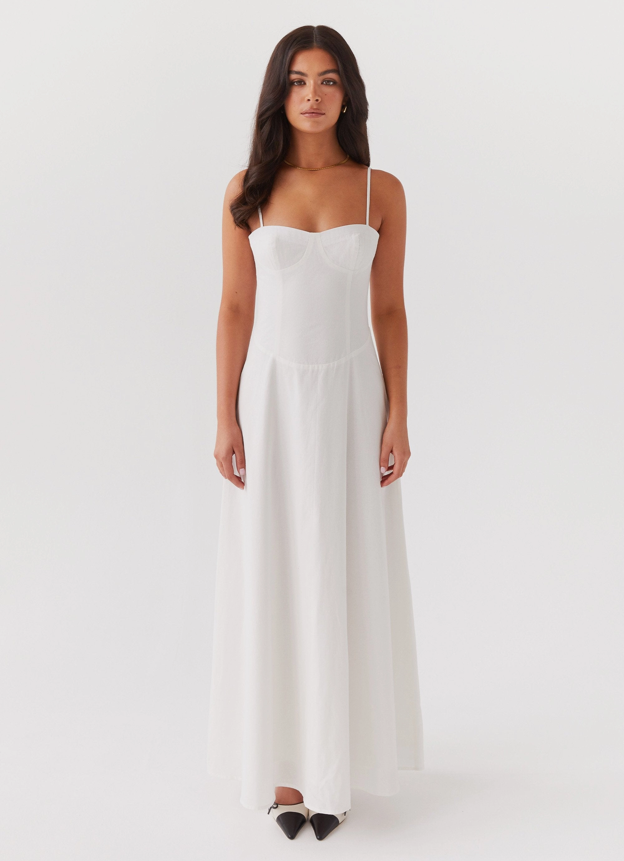Simple yet sophisticated gown Layered Look Angelina Linen Maxi Dress - White