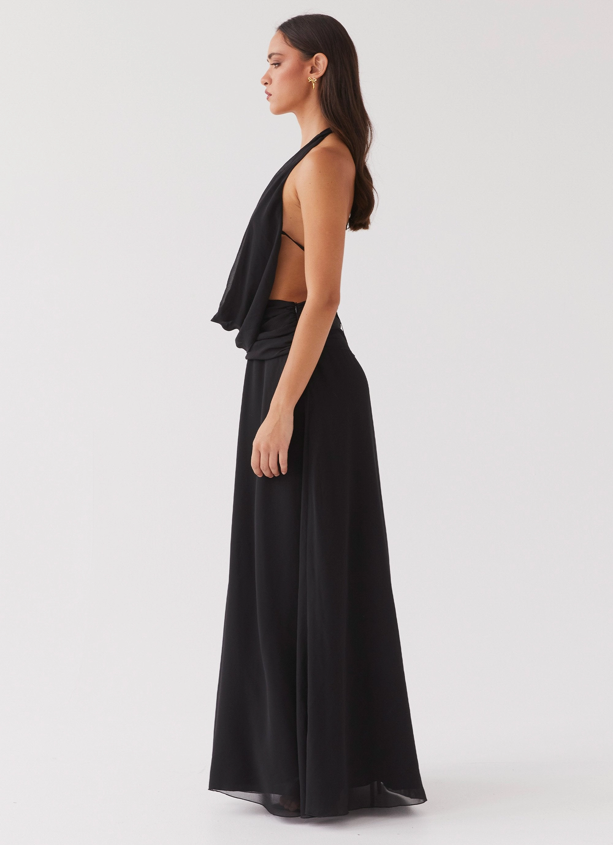 Elysia Chiffon Maxi Dress - Black Maternity-Fit Night Mood
