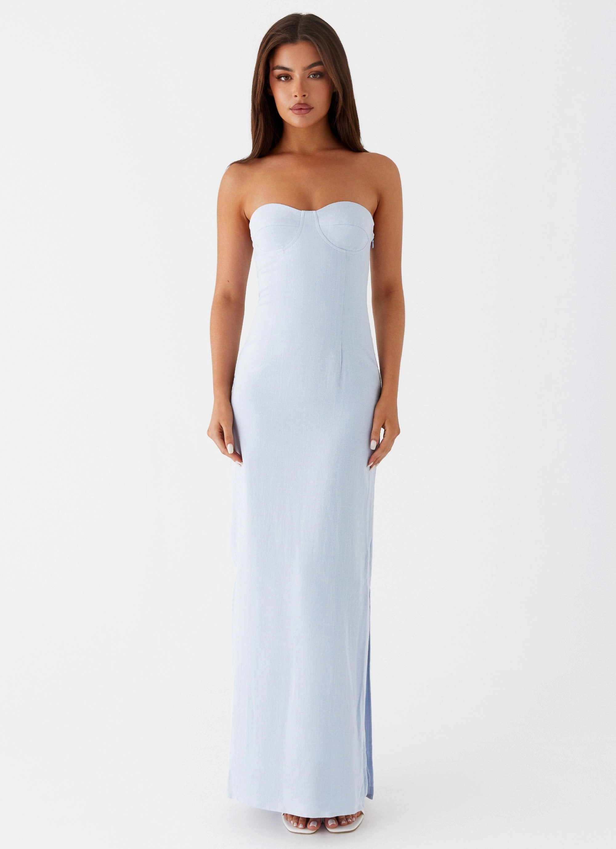 Stylish Comfort Fresh Texture Esra Linen Strapless Maxi Dress - Blue