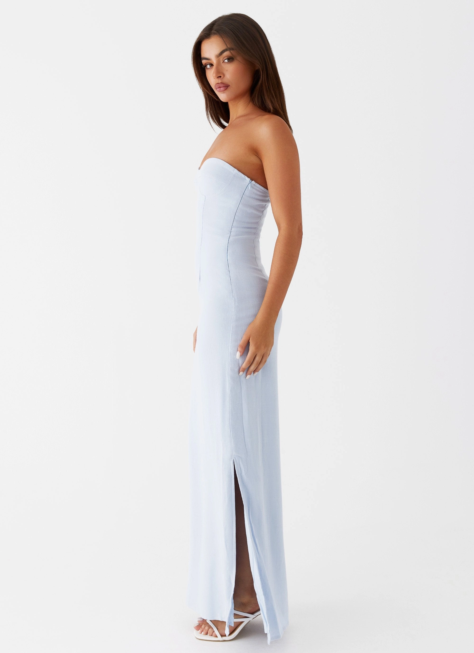 Esra Linen Strapless Maxi Dress - Blue New Mood