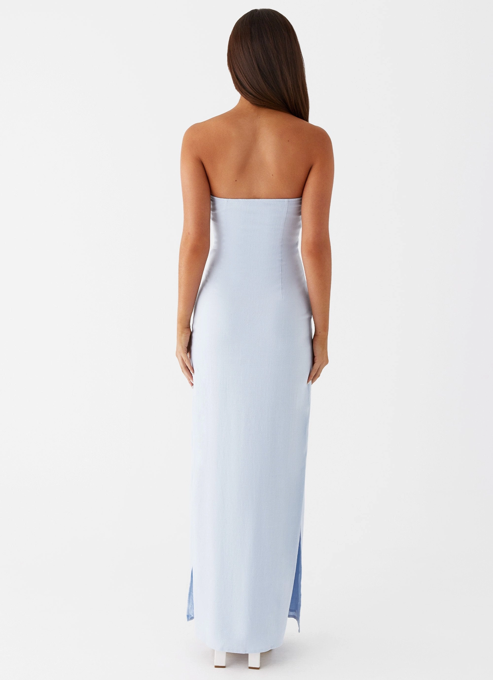 Esra Linen Strapless Maxi Dress - Blue Flattering and Chic Smart Waist Design