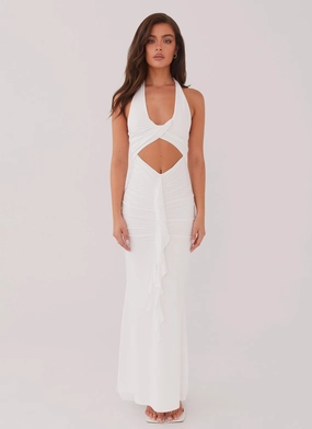 Luxe Wear Airy Fabric Allanna Frill Maxi Dress - White