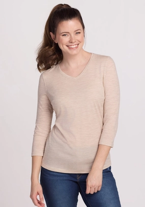 Fit Comfort sports activity Elena 3/4 Sleeve V Neck - Cream Heather