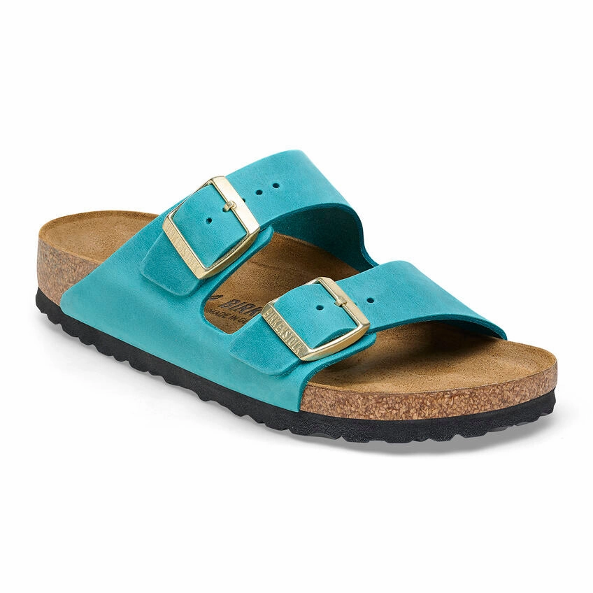 perforated Birkenstock Women's Arizona Sandal - Biscay Bay Oiled Leather