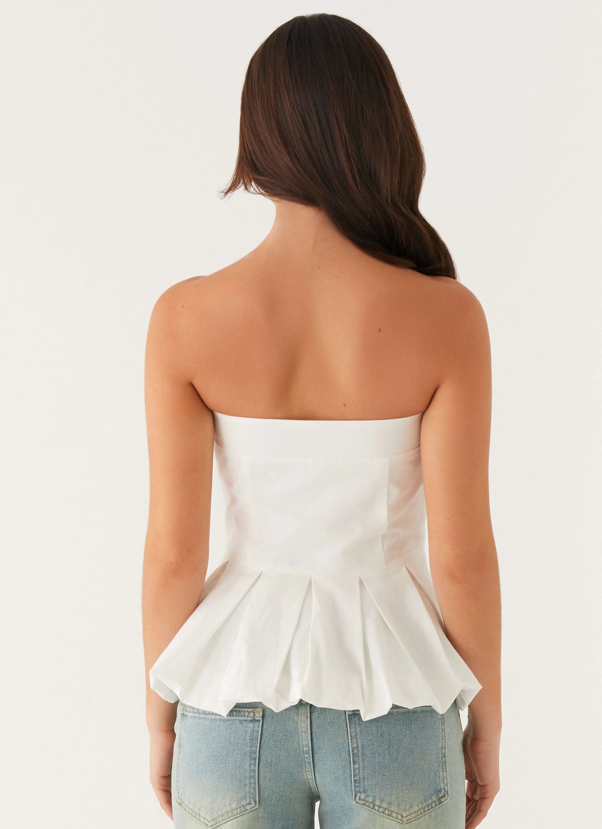 Modern Layering Smart Waistband Design Ellen Bubble Hem Top - Ivory