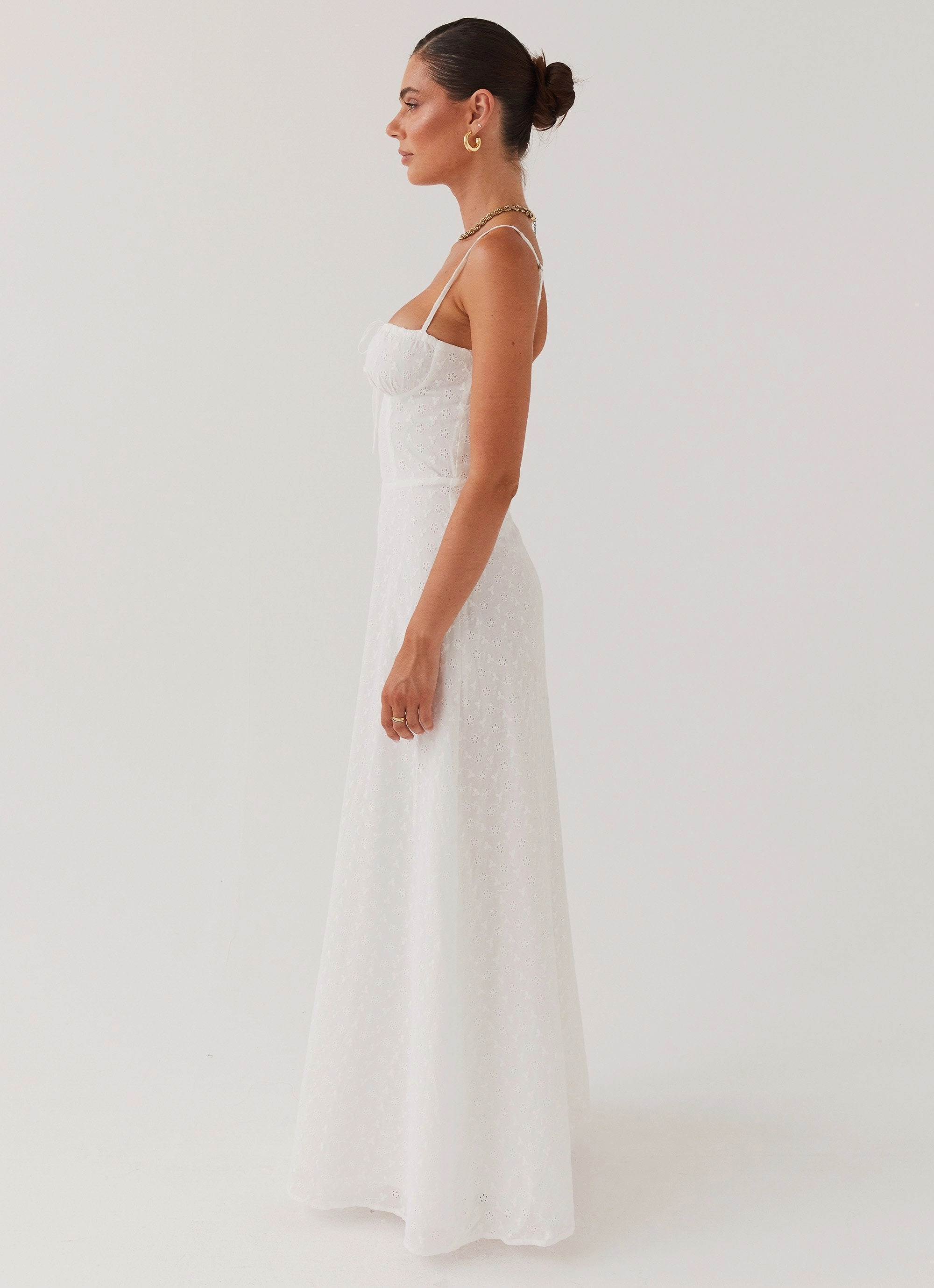 Elsie Broderie Maxi Dress - White Flattering and Effortless Standout Feature