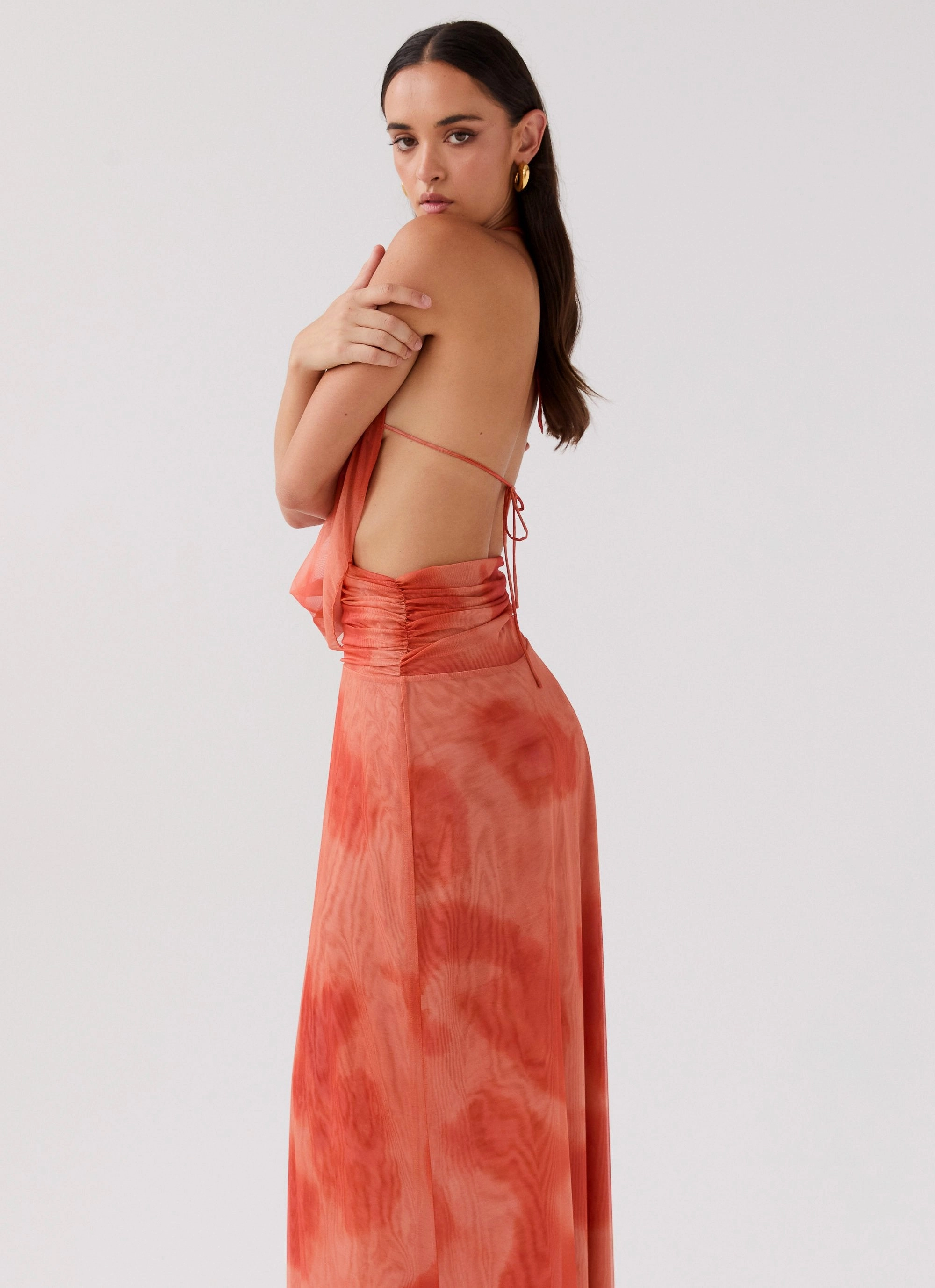 Elysia Chiffon Maxi Dress - Fiery Fusion Perfect Layering Drawstring-Waist