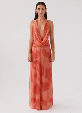 Elysia Chiffon Maxi Dress - Fiery Fusion Seasonal Fit Stylish party wear
