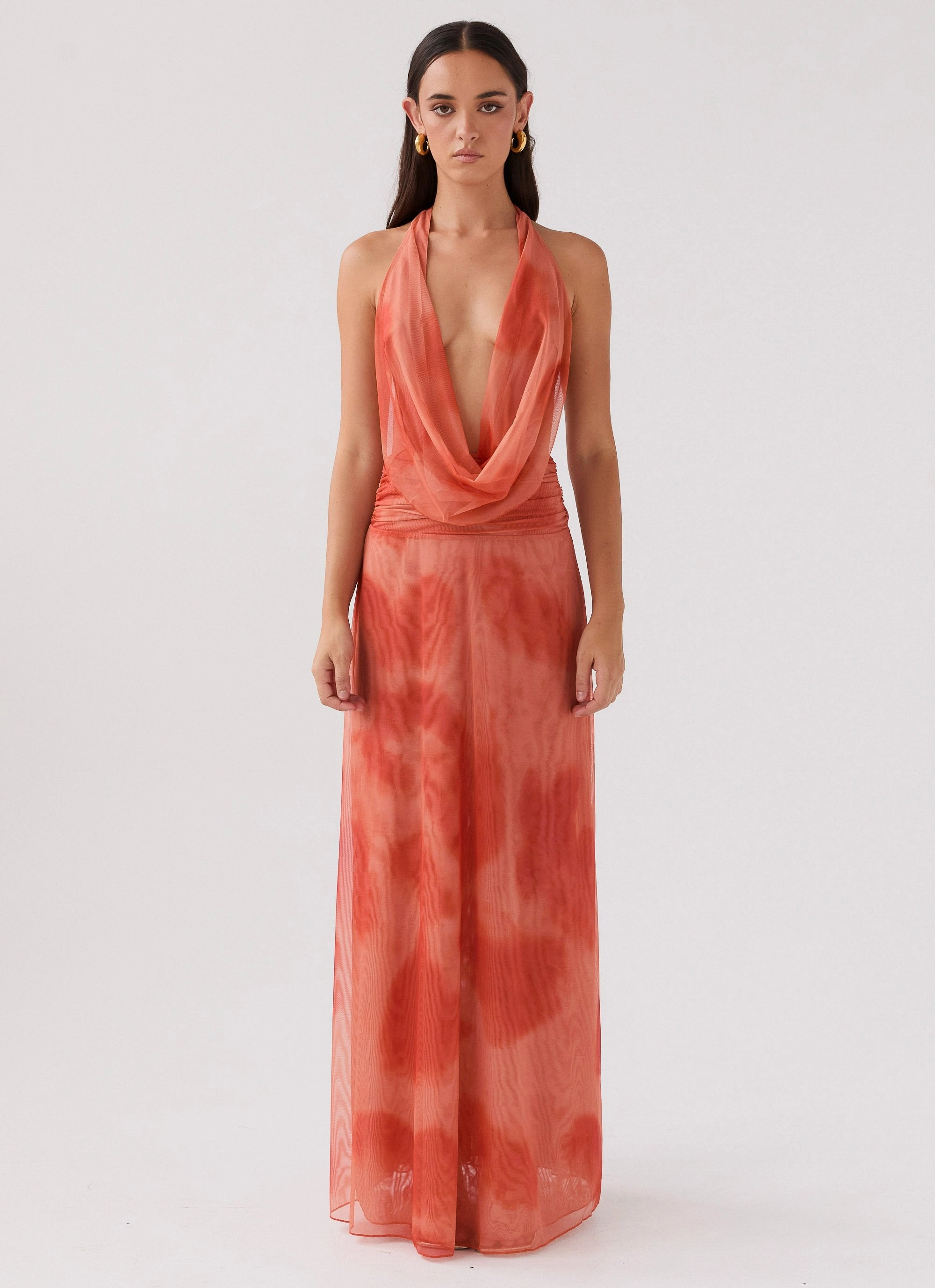 Elysia Chiffon Maxi Dress - Fiery Fusion Seasonal Fit Stylish party wear