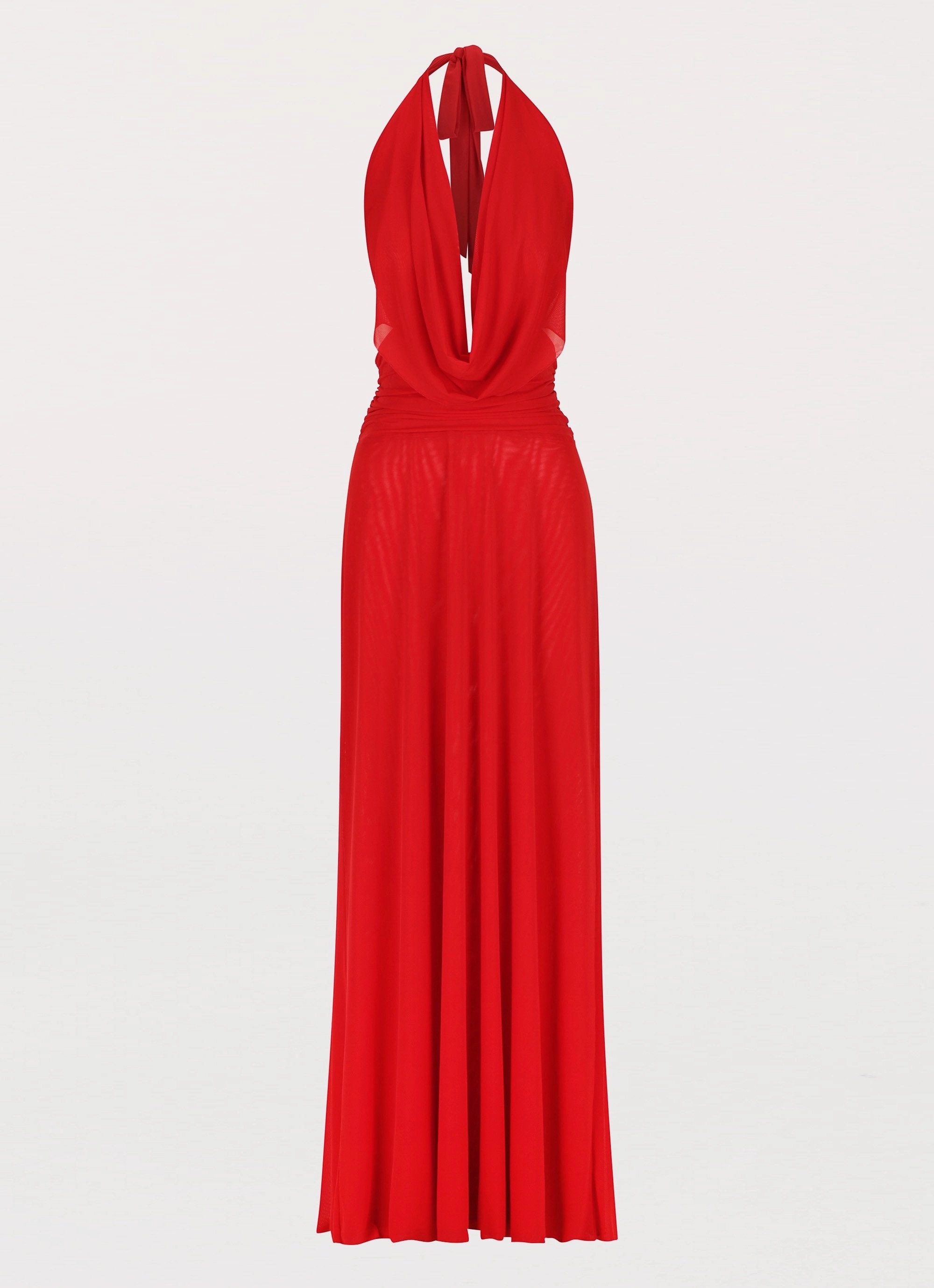 Elysia Mesh Maxi Dress - Cherry Red Shade Glow Trendy Fit