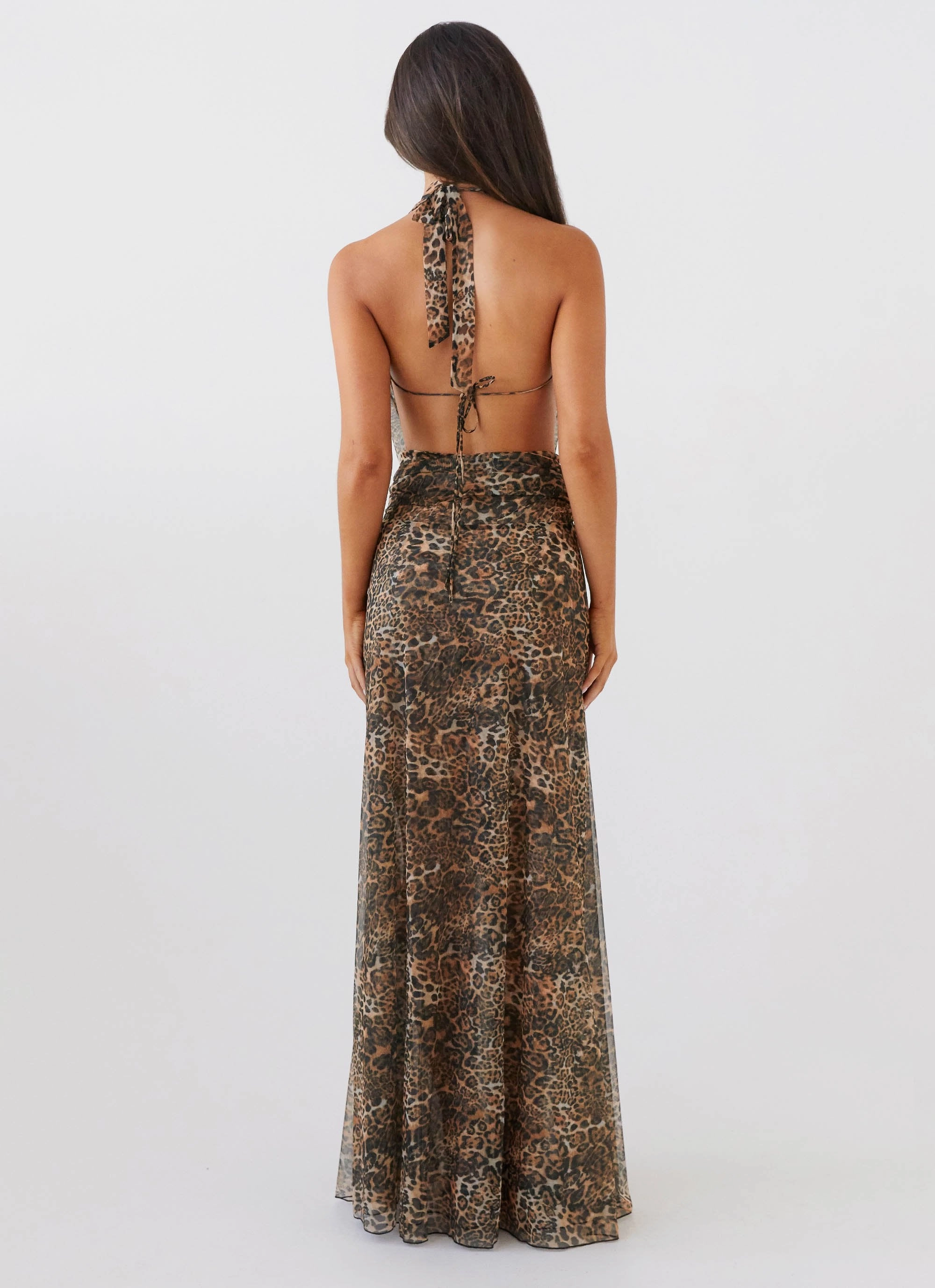Elysia Mesh Maxi Dress - Leopard Rose Flush