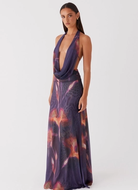 Elysia Mesh Maxi Dress - Midnight Bloom Formal Occasion Tall-Fit