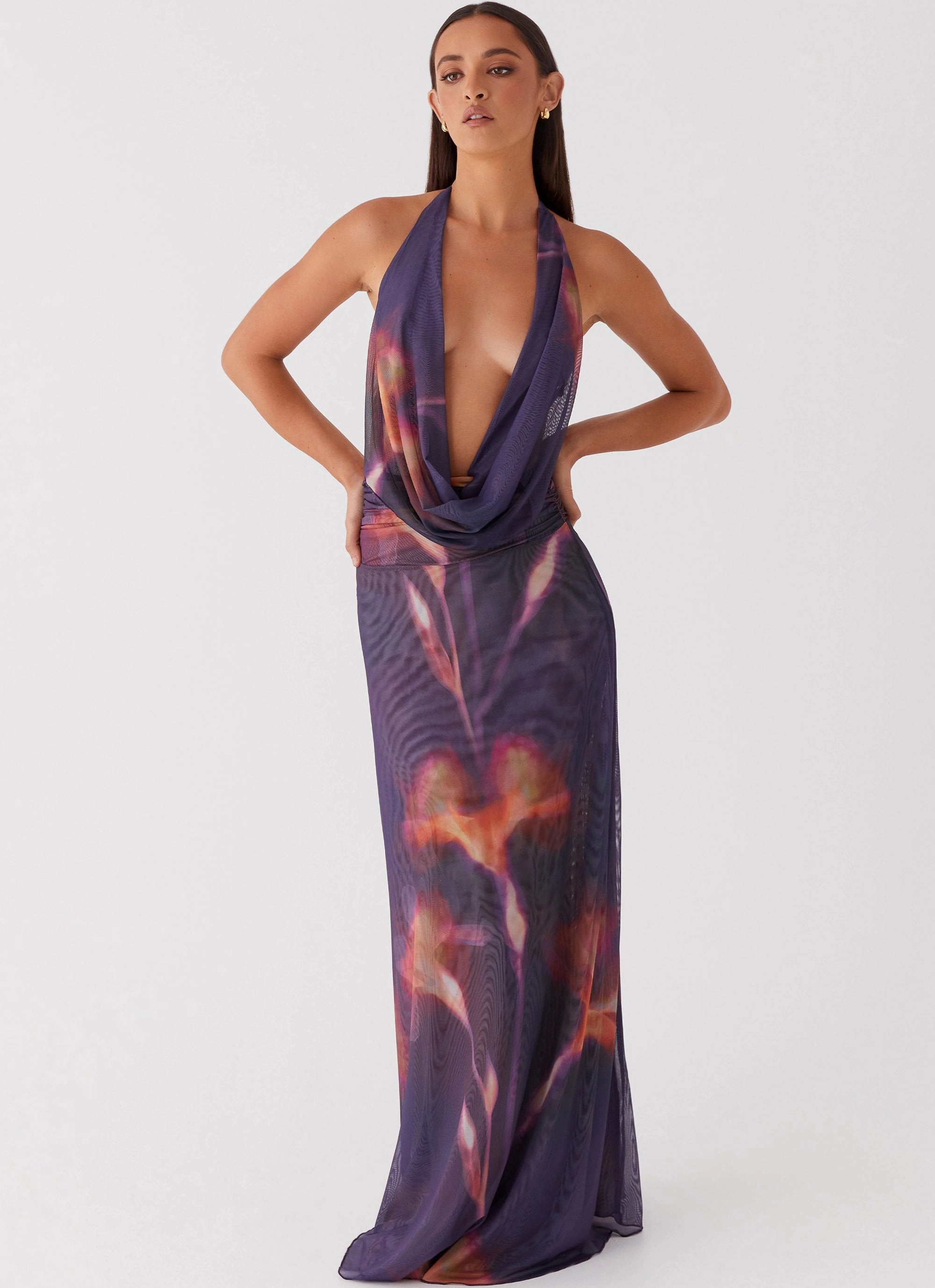 Tiered Skirt Elysia Mesh Maxi Dress - Midnight Bloom