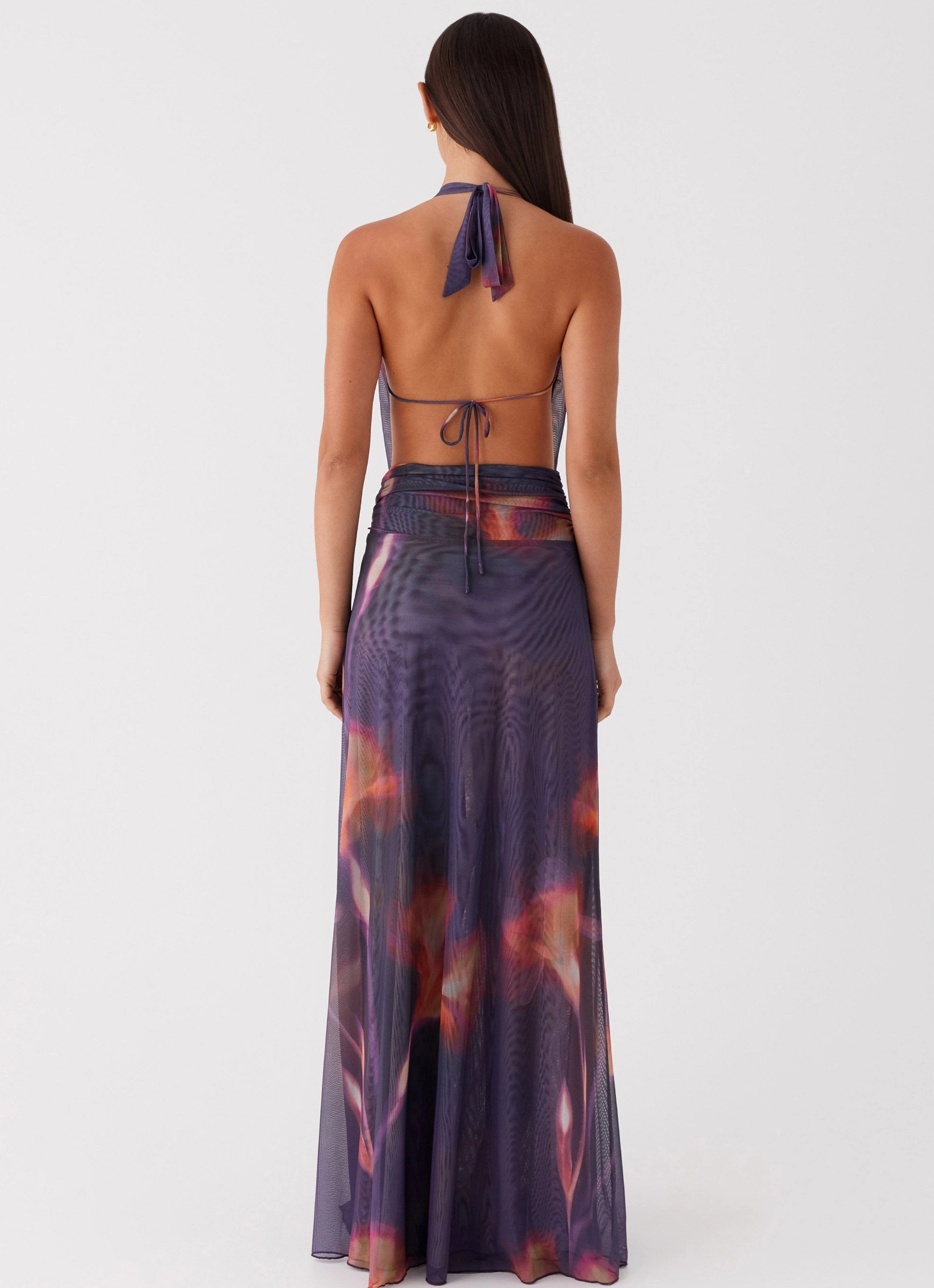 Elysia Mesh Maxi Dress - Midnight Bloom Gentle Aesthetic