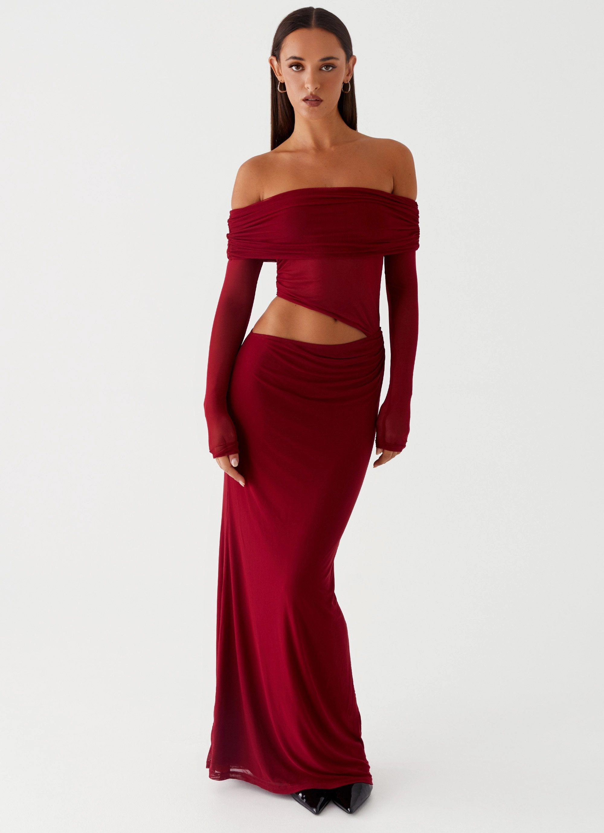 Scalloped-Edge Emery Maxi Dress - Cherry Red