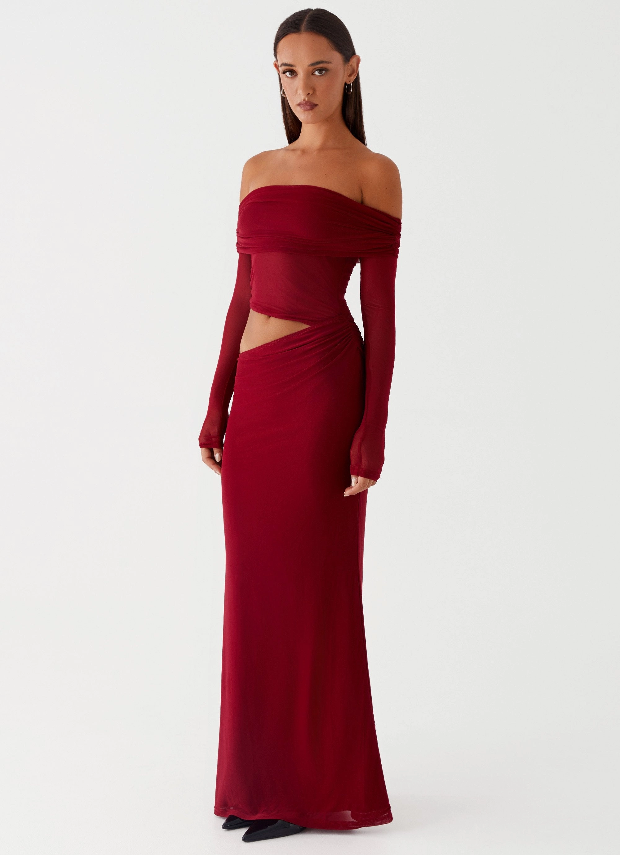 Emery Maxi Dress - Cherry Red Silk-Blend Sophisticated Appeal