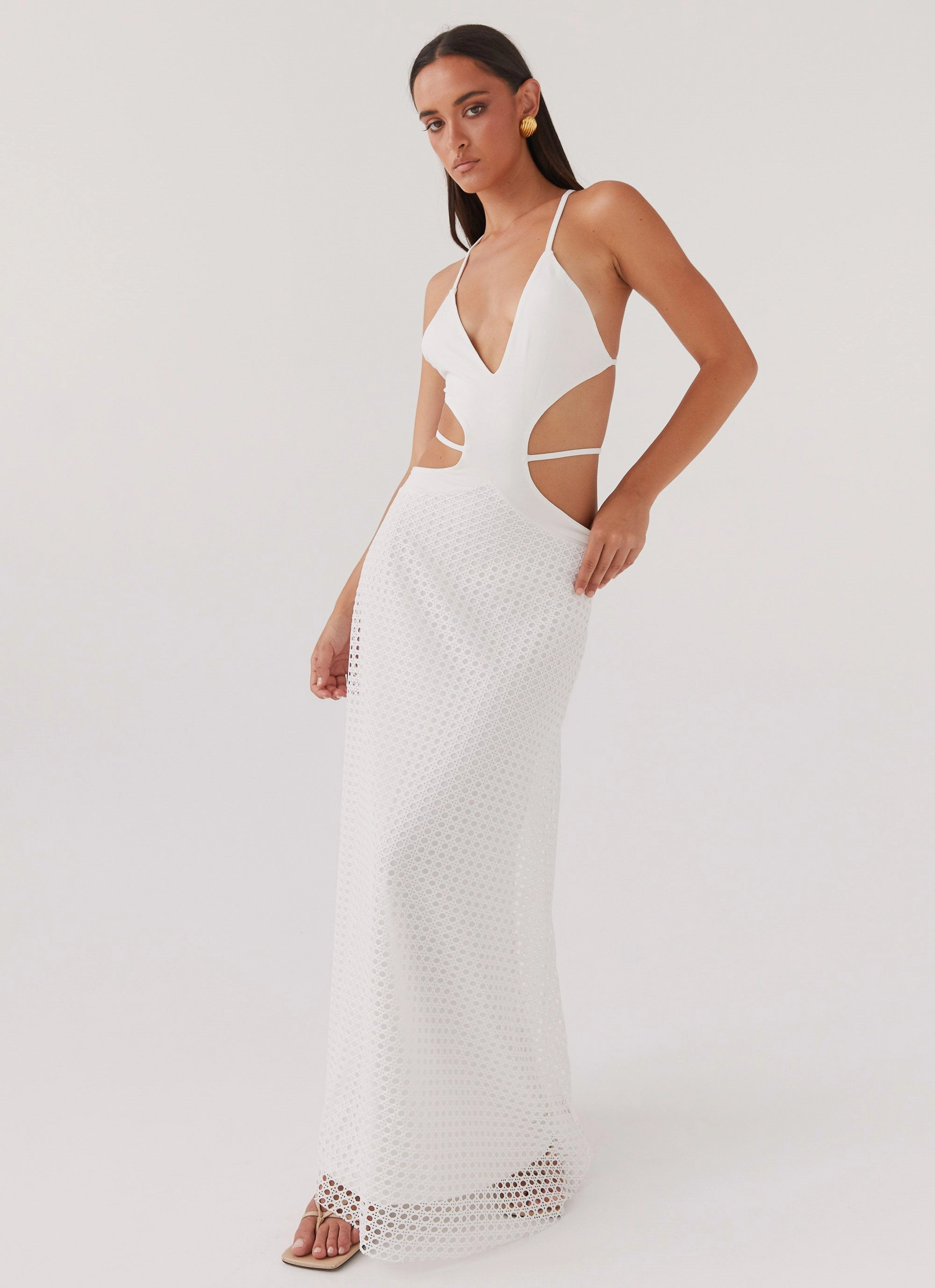Classic structured dress Refined fit Enchanted Melodies Maxi Dress - White