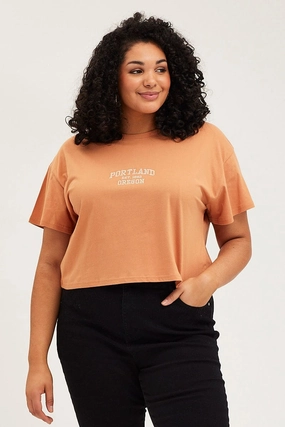 Leather combination Beige Crop T-shirt Portland Embroidered Cotton Semi