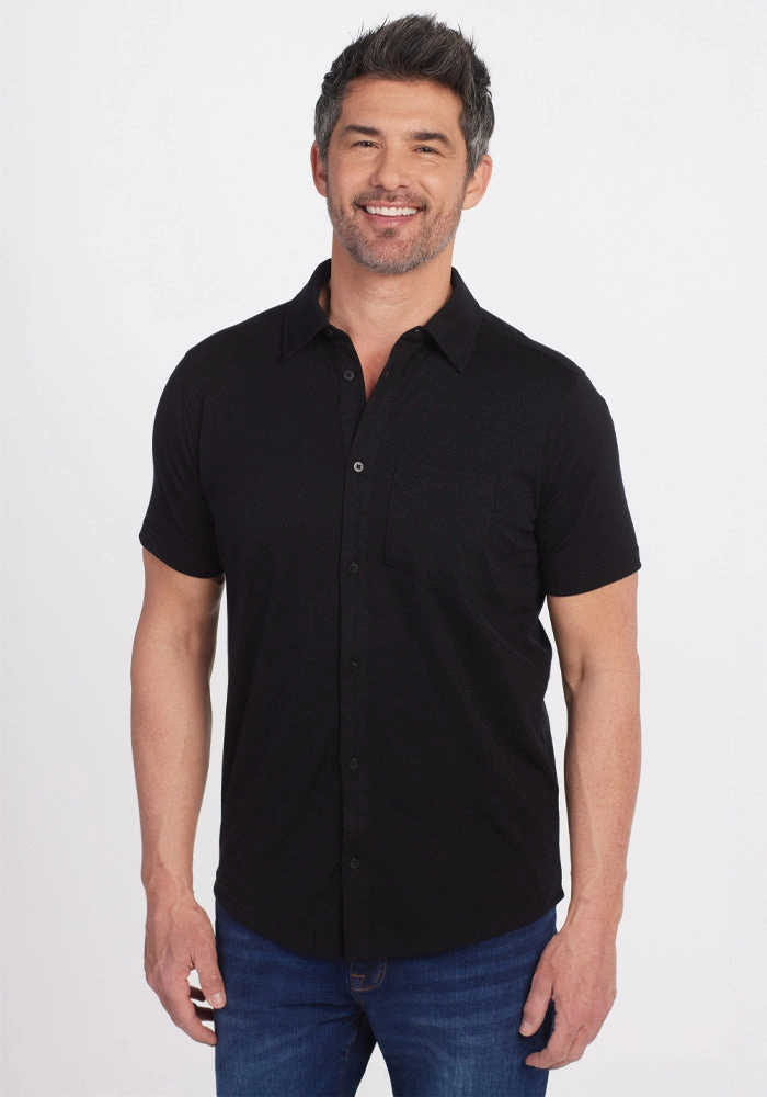 High Density Weave Endi Full Button Down Shirt - Black