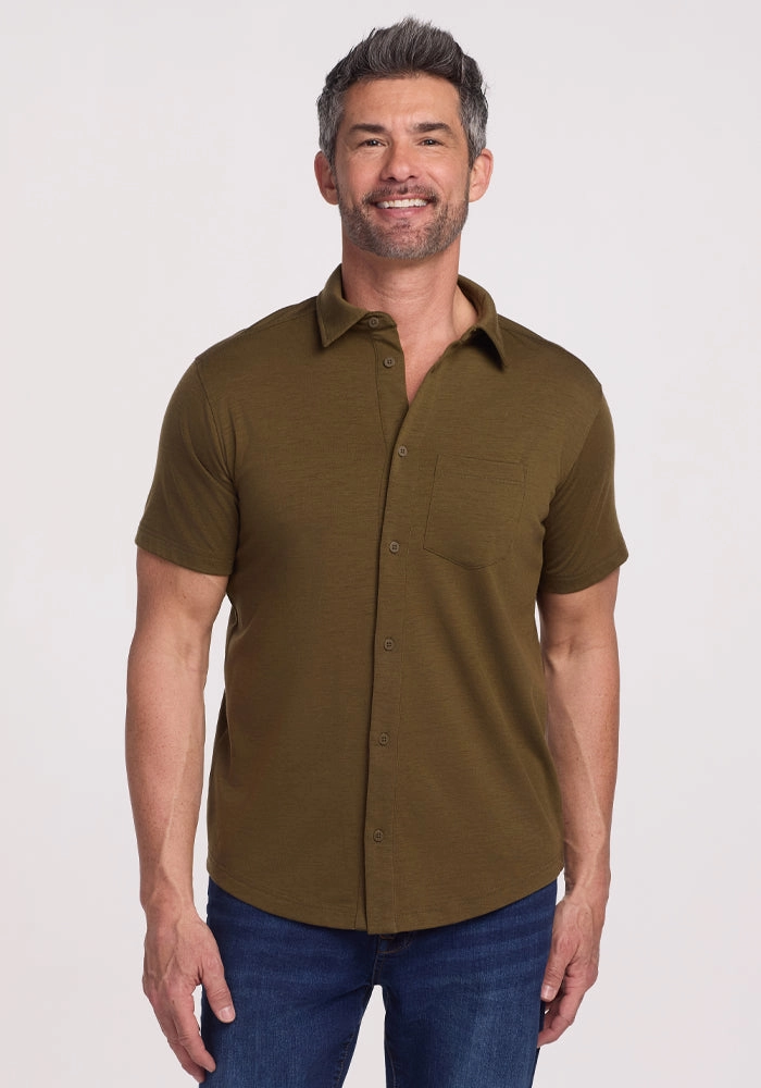 Endi Full Button Down Shirt - Olive Leaf Non Toxic Materials Minimalist Wear