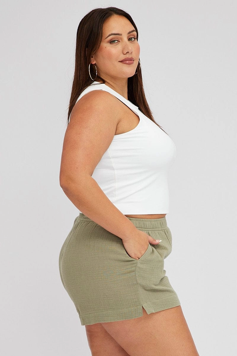 Green Relaxed Shorts High Rise Reinforced Stitching Light Reflective Trim
