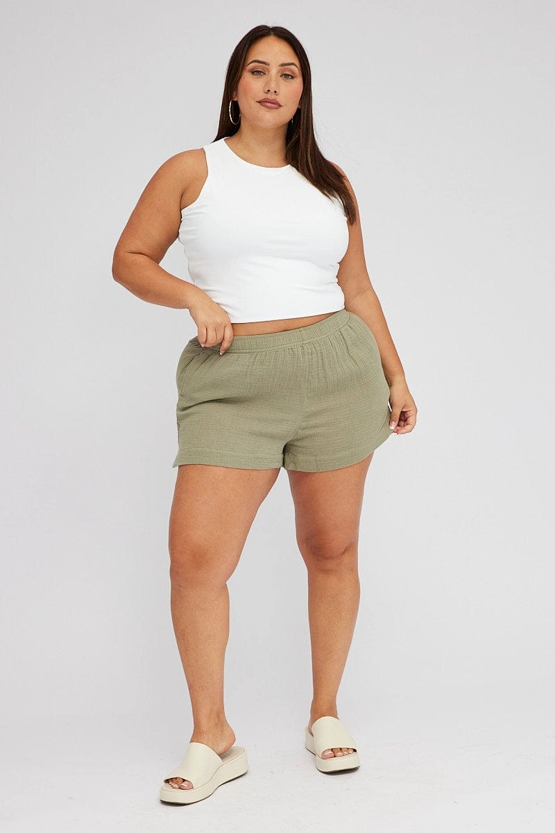 Green Relaxed Shorts High Rise Cooling Fabric Simple Vibe
