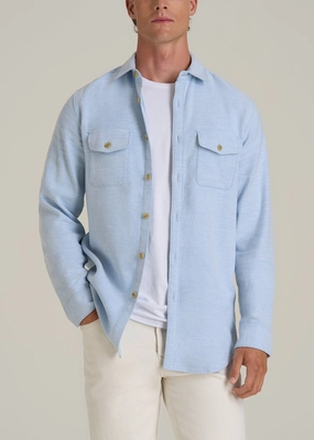 Everyday Comfort Terry Overshirt for Tall Men in Cloud Blue HighNeckline Breathable Ventilation