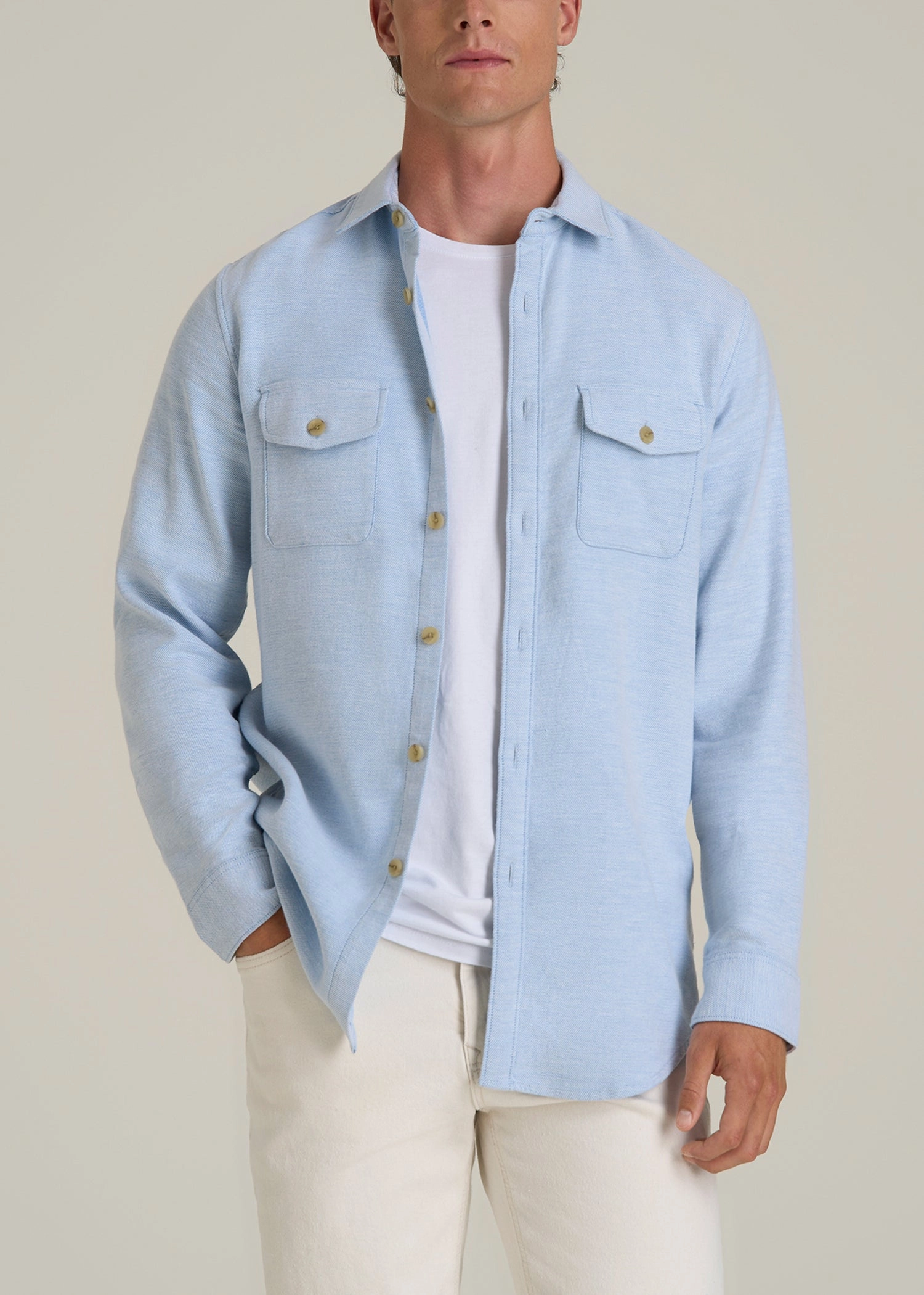HeatRegulating Everyday Comfort Terry Overshirt for Tall Men in Cloud Blue