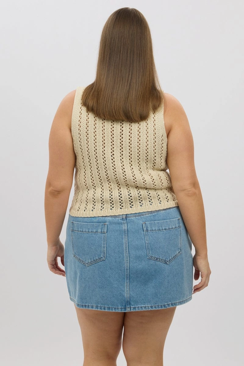 Versatile Layering Options Trendy Feel Beige Crochet Cardigan Sleeveless