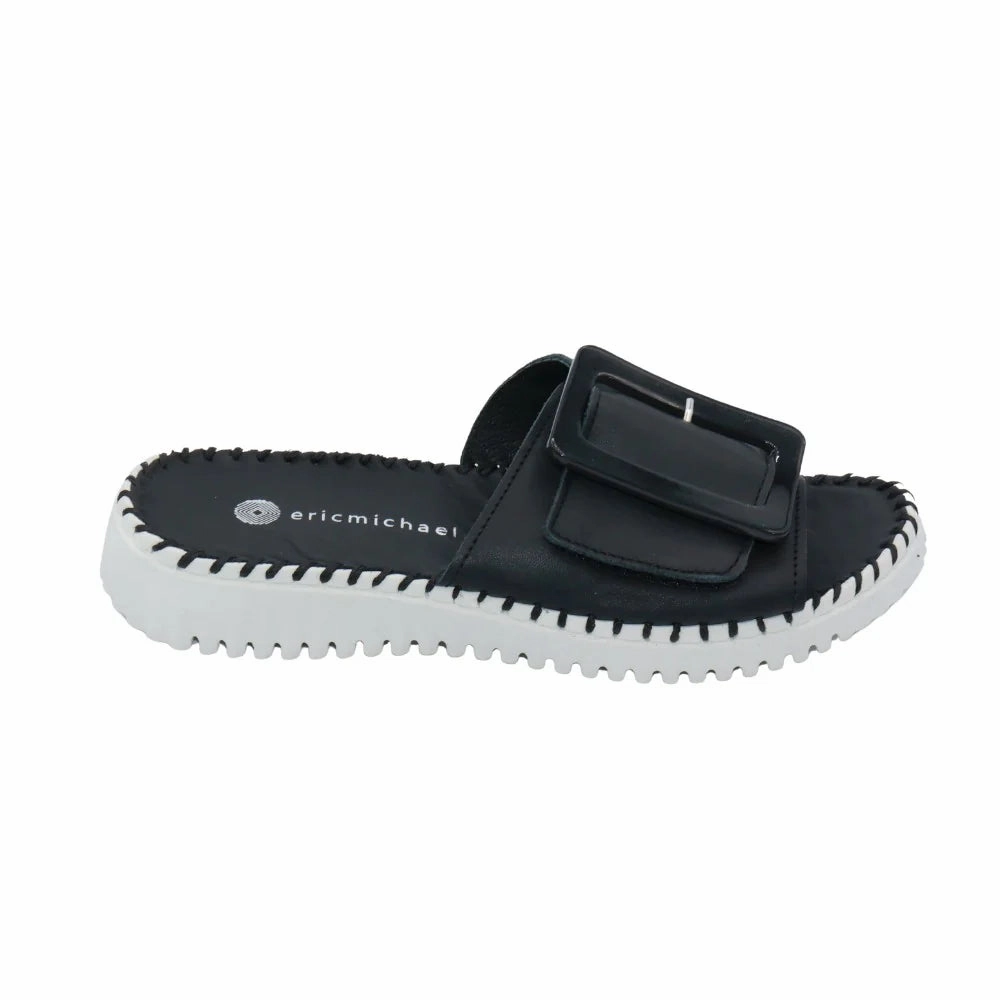 Eric Michael by Laurevan Women's Darla Slide - Black Tropical Leaf Injection molded