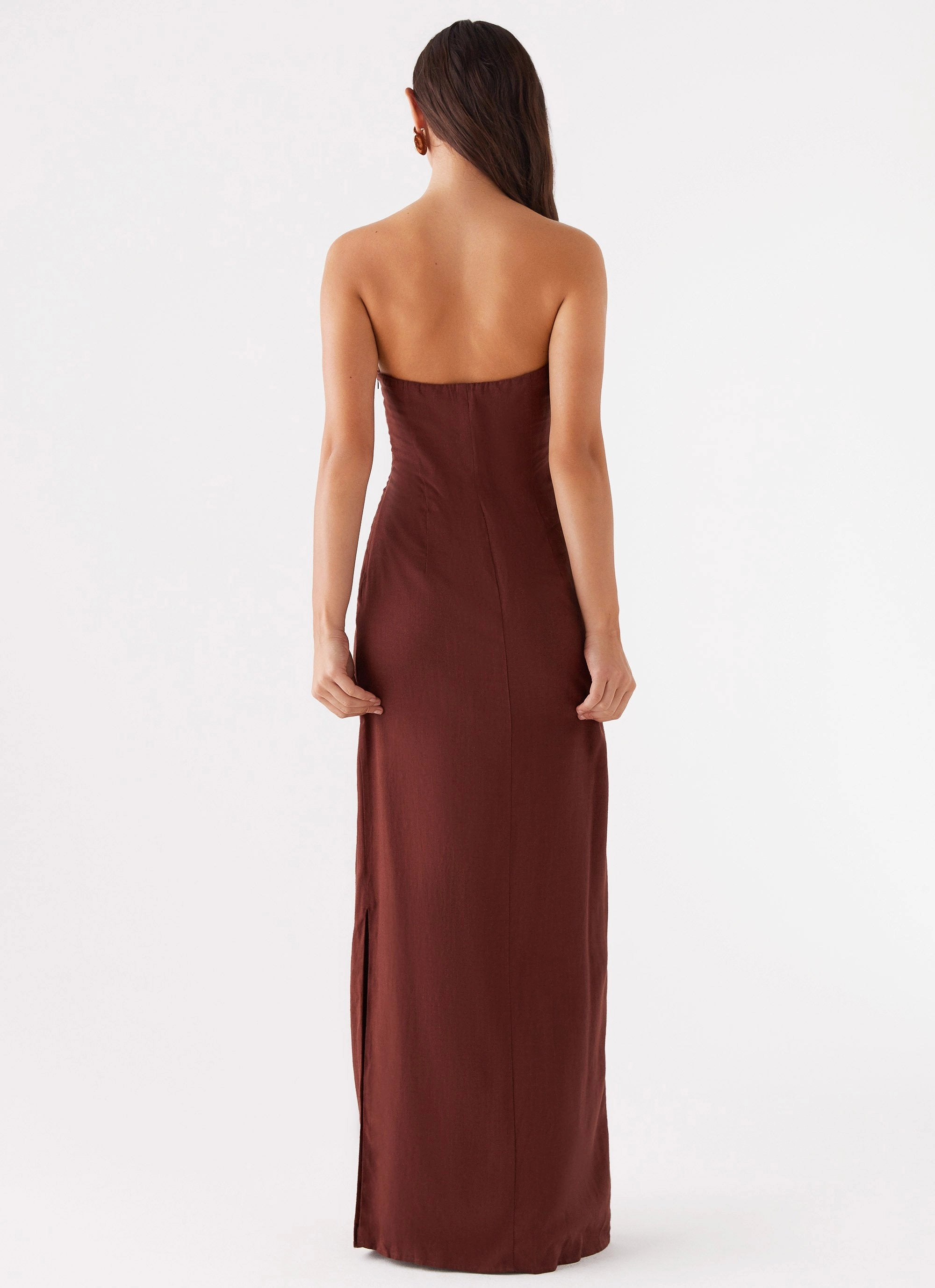 Dreamy Texture Chic and Stylish Esra Strapless Maxi Dress - Chocolate