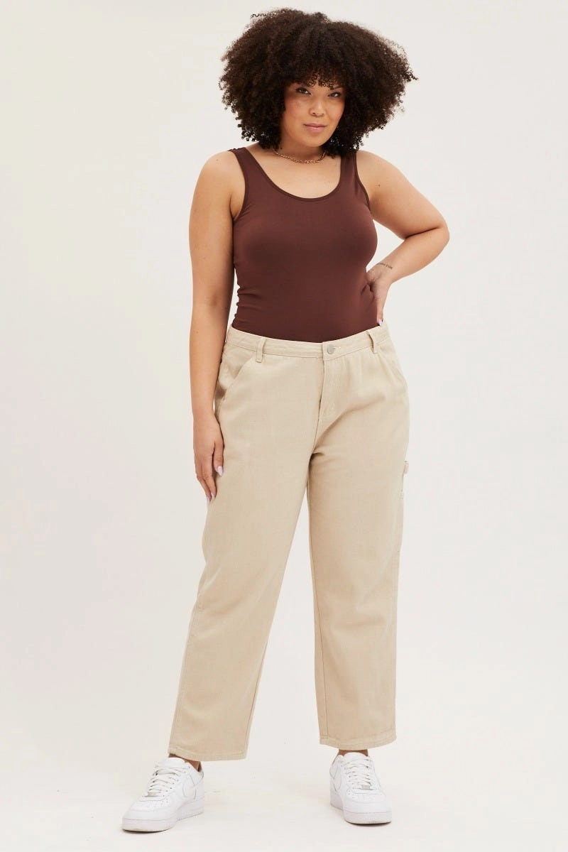 Perfect Match Holiday Vibes Stretch Beige High Rise Carpenter Denim Jean