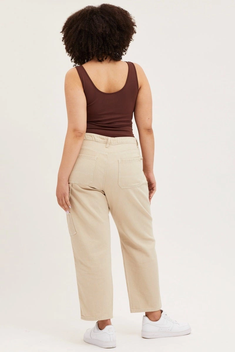 Beige High Rise Carpenter Denim Jean Daily Essentials