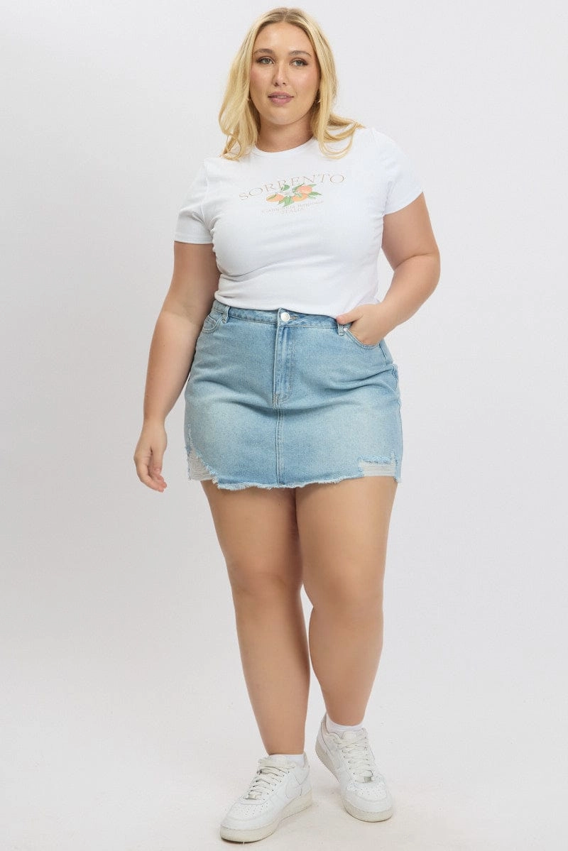 slim fit White Graphic T Shirt Short sleeve Crew Neck