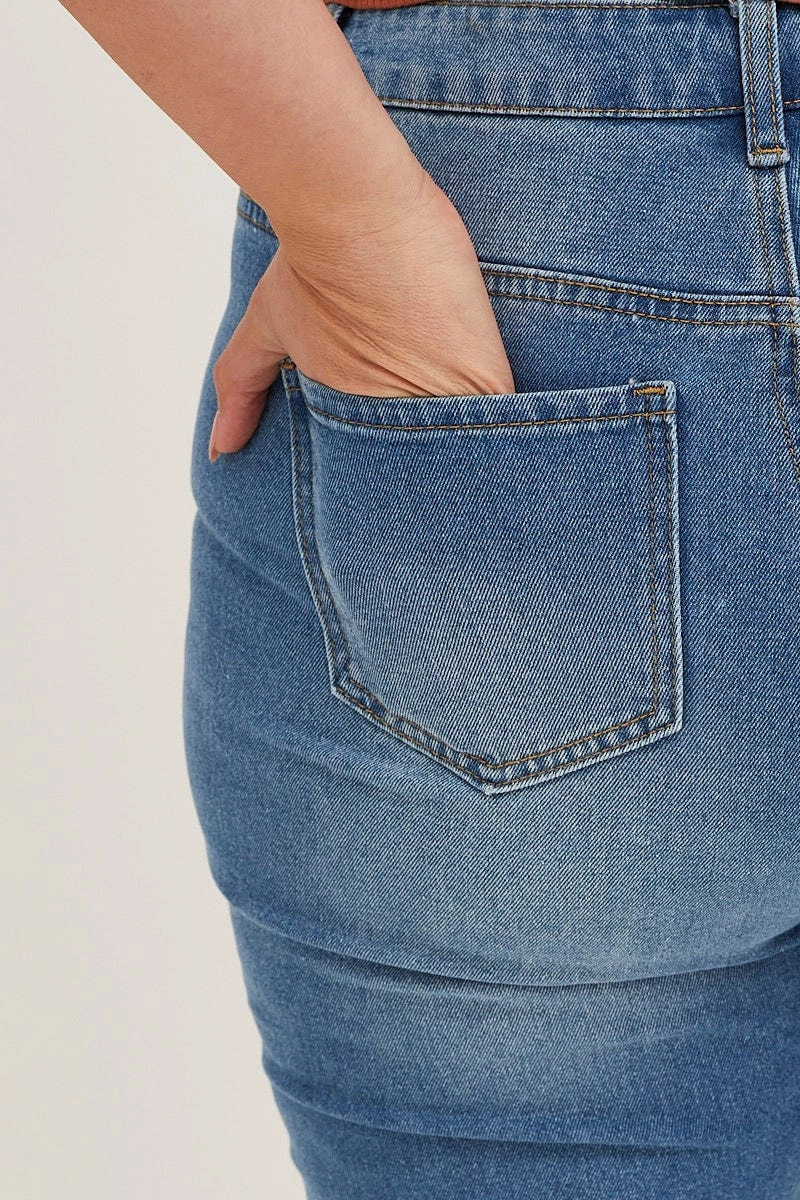 Blue High Rise Rip Denim Jeans Modern Minimalist Urban Explorer