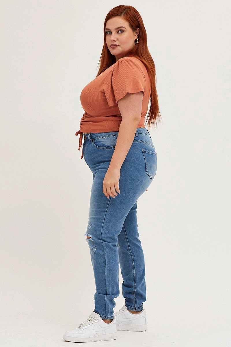 Blue High Rise Rip Denim Jeans Common Wear