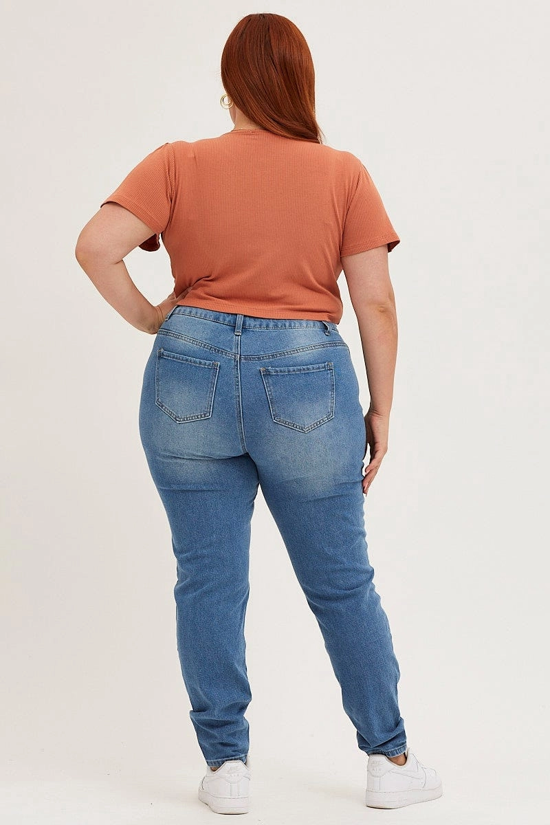 Blue High Rise Rip Denim Jeans Family Style Urban Explorer Youth Style
