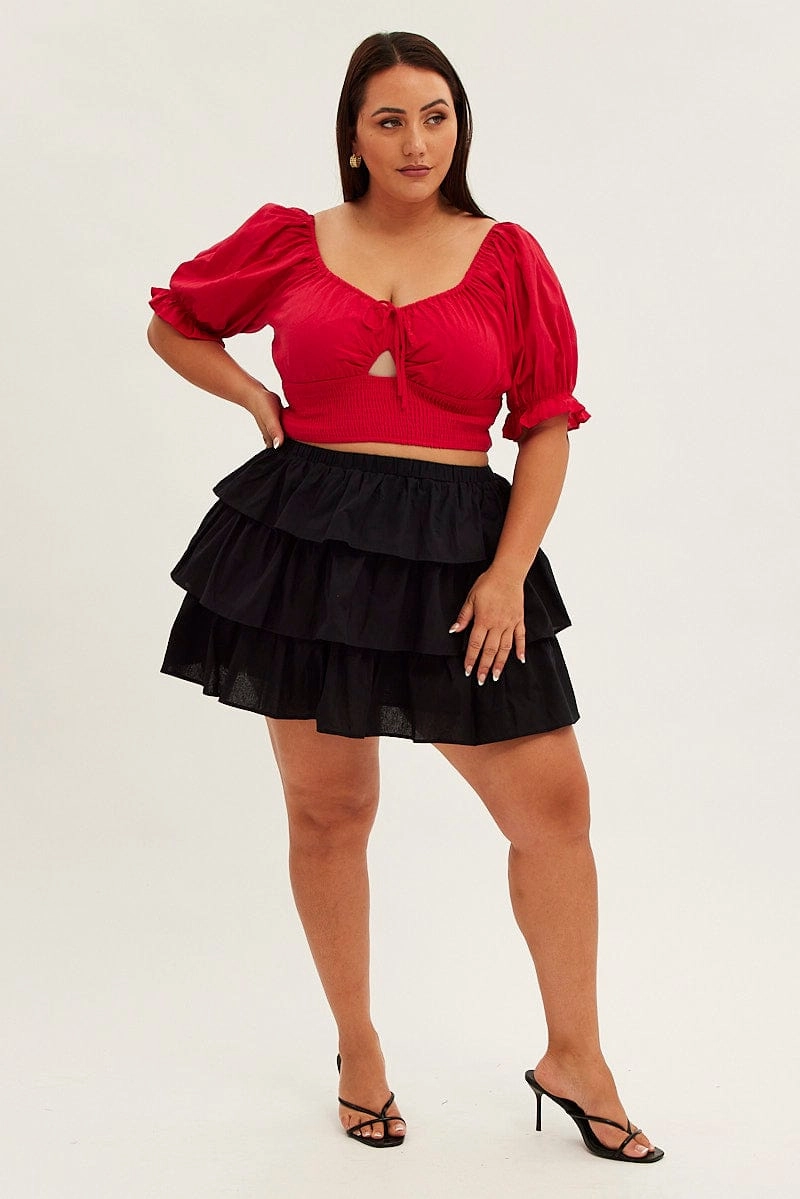 Outfit Shot Outfit Game Black Skater Skirt Ruffle Cotton Mini