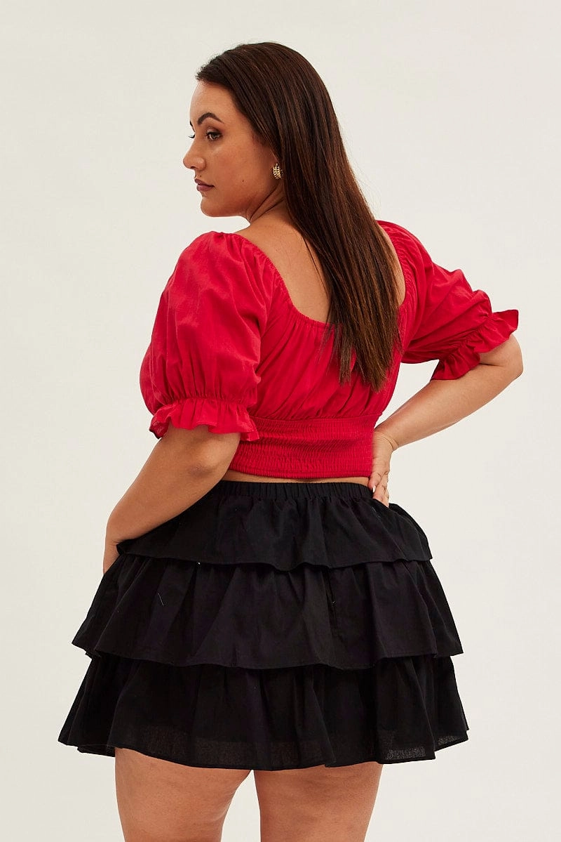 Outfit Flow Shopping Trip Black Skater Skirt Ruffle Cotton Mini