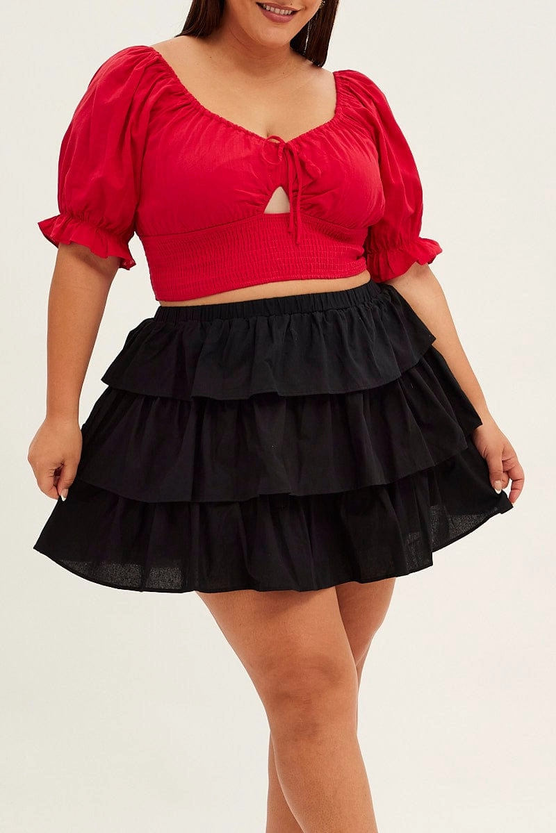Athleisure Inspired Animal Print Black Skater Skirt Ruffle Cotton Mini